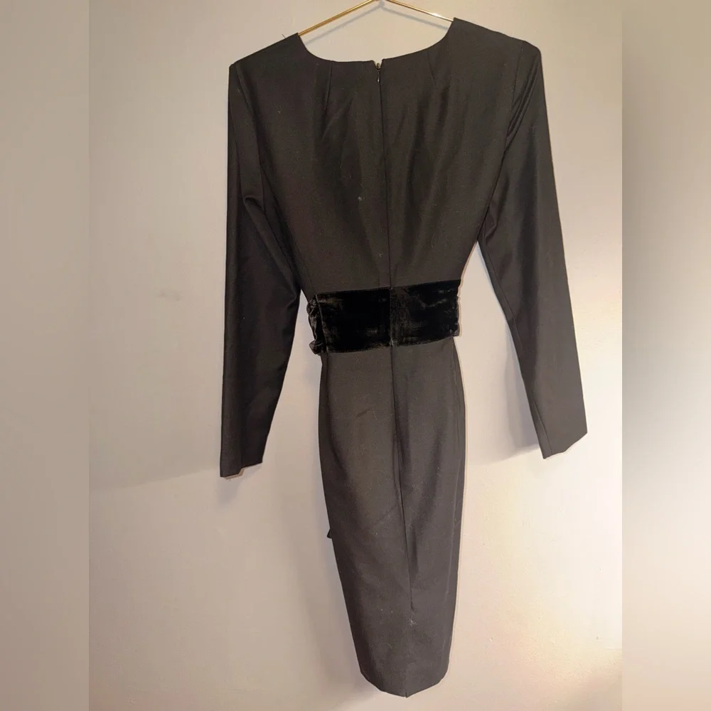 J. Crew Black Long-Sleeve Sheath Dress with Velvet Waist Bow
